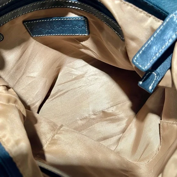 Leather Mia Battina LEATHER bag, black, approx 10”H x 14”W - Picture 2 of 7